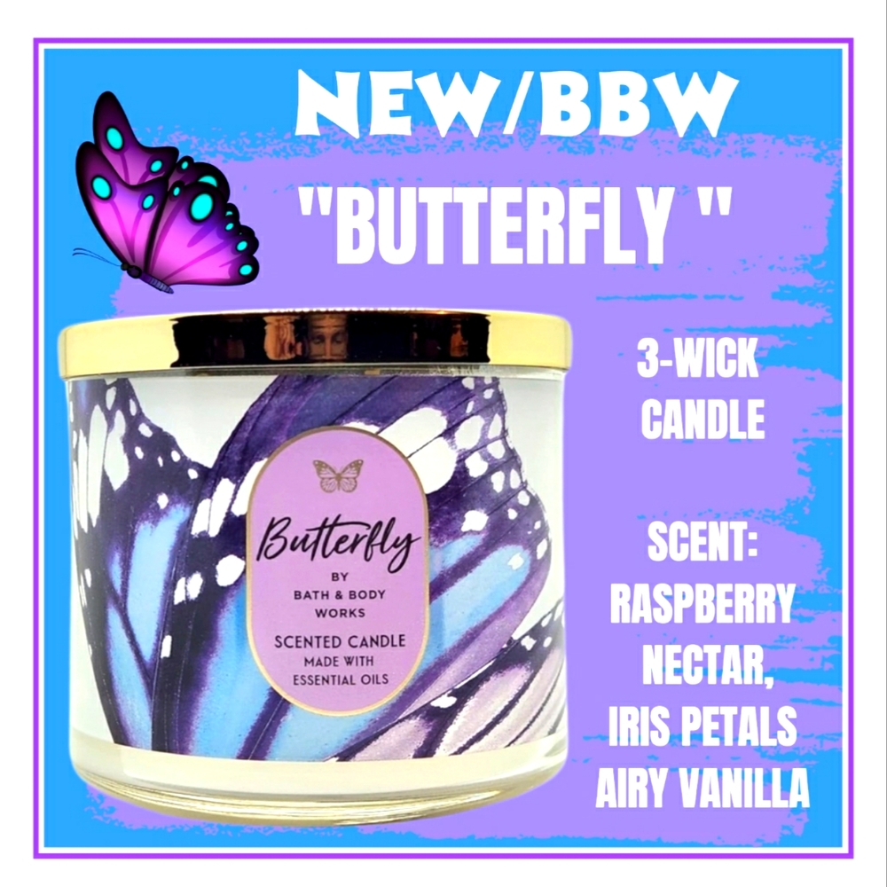 🔥"BUTTERFLY" 3-WICK CANDLE/NEW-BBW - Picture 1 of 1